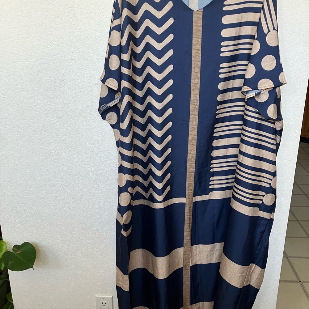 Navy and Beige Patterned Women's Maxi Dress